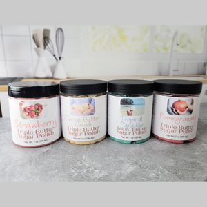 Triple Butter Sugar Polish jars in 4 scents