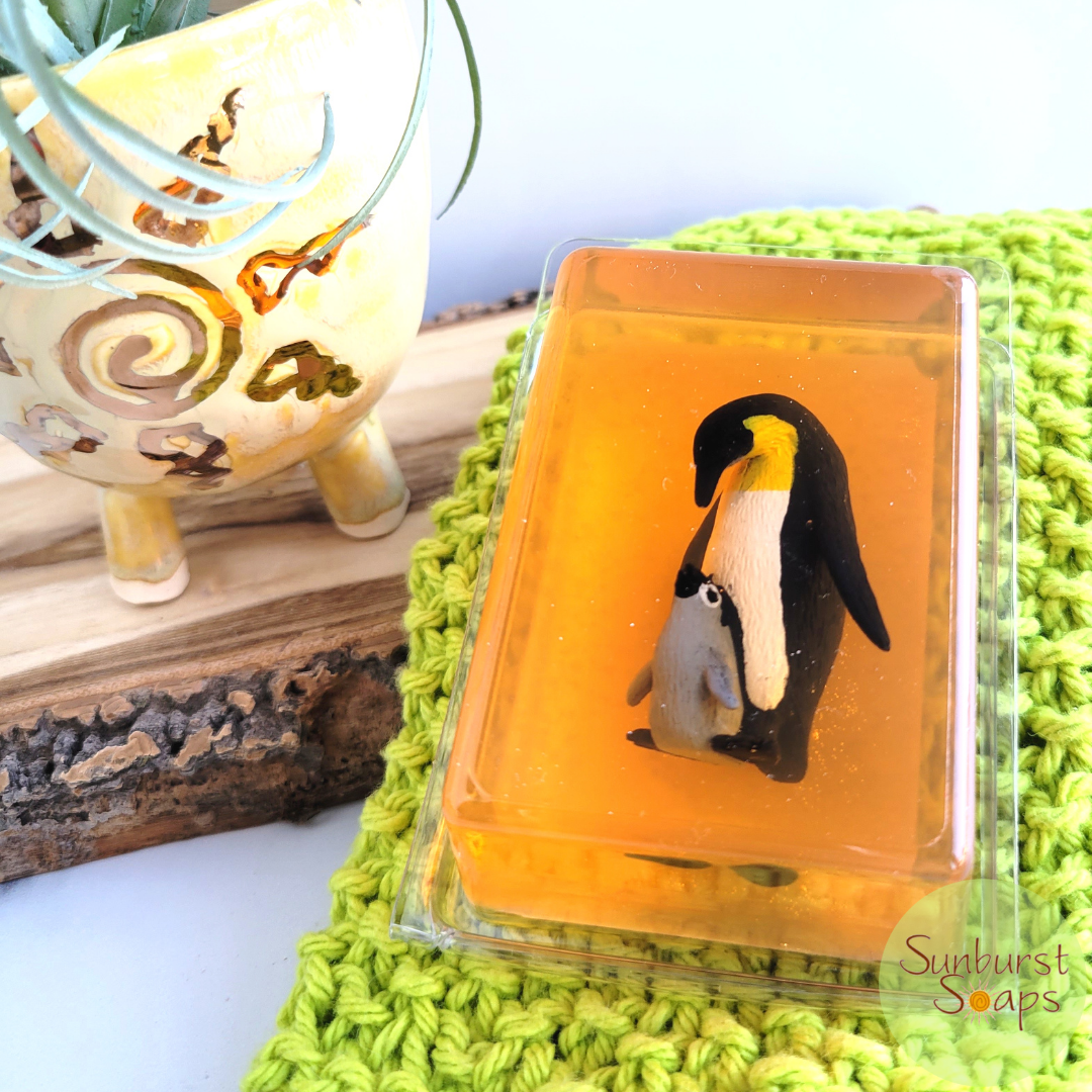 Penquin Critter Soap in orange color scented with orange scent. 