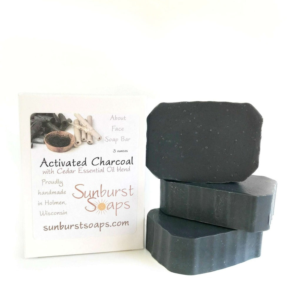 ABOUT FACE Activated Charcoal Organic Facial Soap Bar with a Cedar Essential Oil Blend
